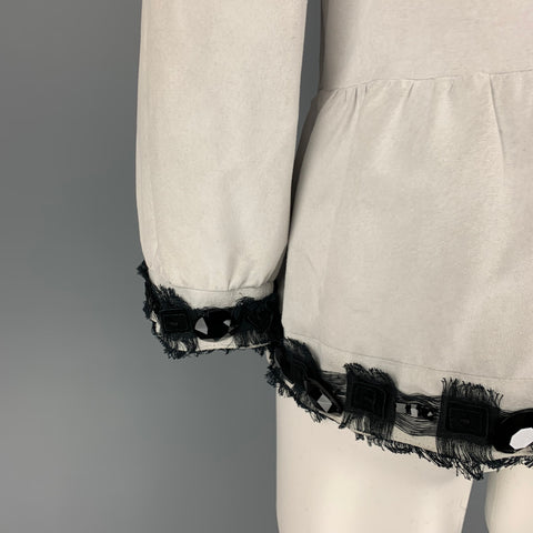 YVES SAINT LAURENT Size 6 Off White Black Leather Beaded Jacket