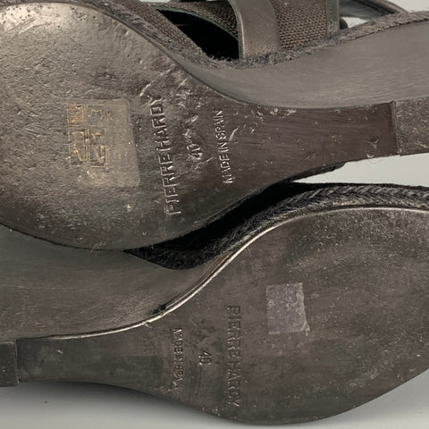 PIERRE HARDY Size 10 Black Canvas Leather Espadrille Wedge Sandals