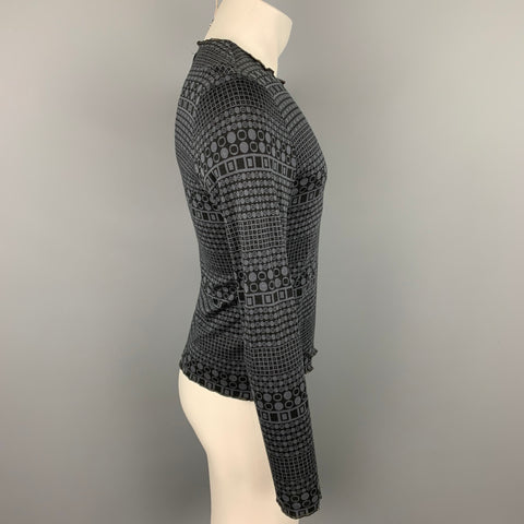 ARMAND BASI Size M Navy & Black Geometric Lyocell / Cotton Crew-Neck Pullover