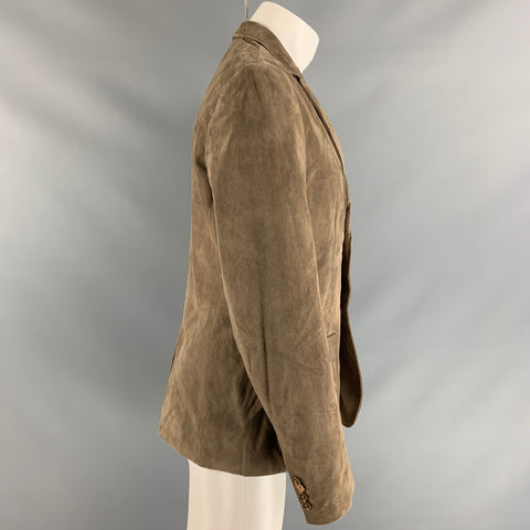 BURBERRY PRORSUM Size 40 Regular Taupe Solid Suede Peak Lapel Sport Coat