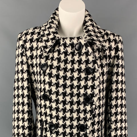 SOFIA CASHMERE Size 6 Black & White Houndstooth Alpaca / Wool Double Breasted Coat