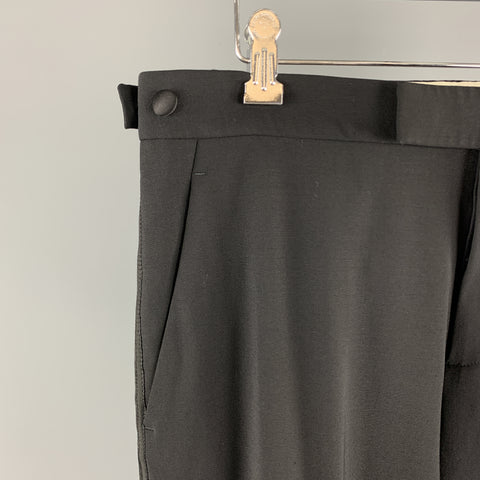 HELMUT LANG Size 32 Black Solid Wool Tuxedo Dress Pants