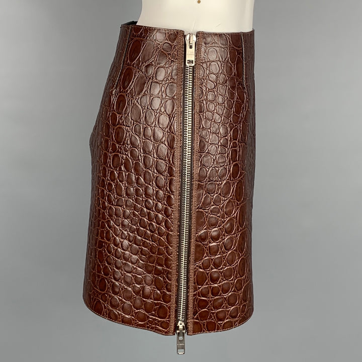 GIVENCHY SS 2021 Size 4 Brown Crocodile Effect Vintage Leather Mini Skirt
