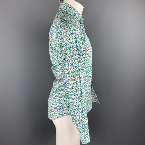 ETRO Size S White & Green Floral Cotton Button Up Long Sleeve Shirt