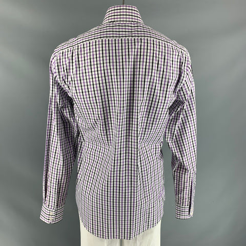 ENGLISH LAUNDRY Size XL White, Purple & Black Window Pane Cotton Long Sleeve Shirt