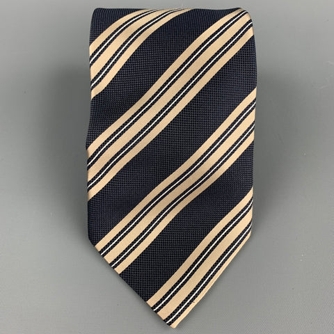 ERMENEGILDO ZEGNA Navy & Taupe Diagonal Stripe Silk Tie