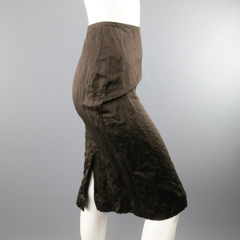 PRADA Spring 2009 Size US 10 / IT 44  Brown Winkled Cotton Metal Blend Pencil Skirt