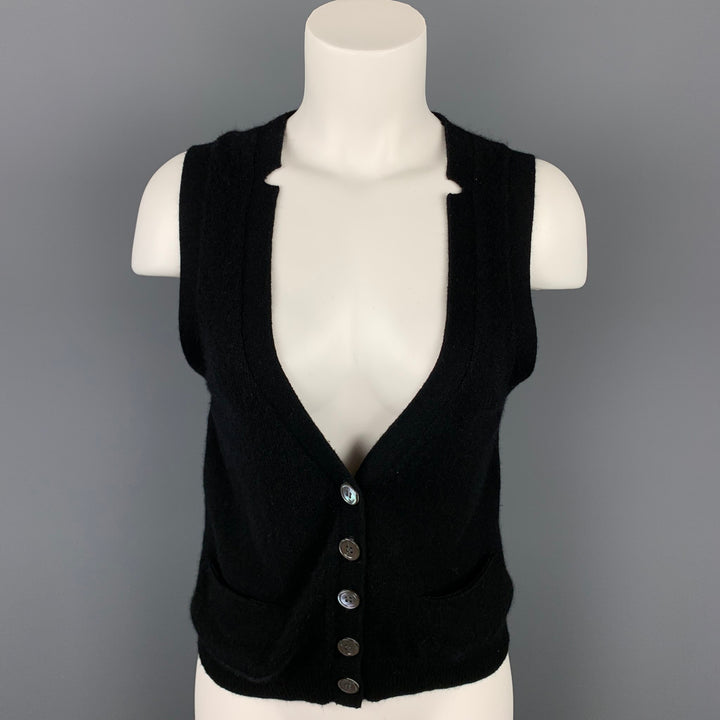 INHABIT Size M Black Knitted Cashmere Buttoned Vest