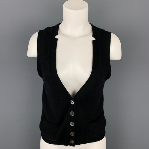 INHABIT Chaleco abotonado de cachemir de punto negro talla M
