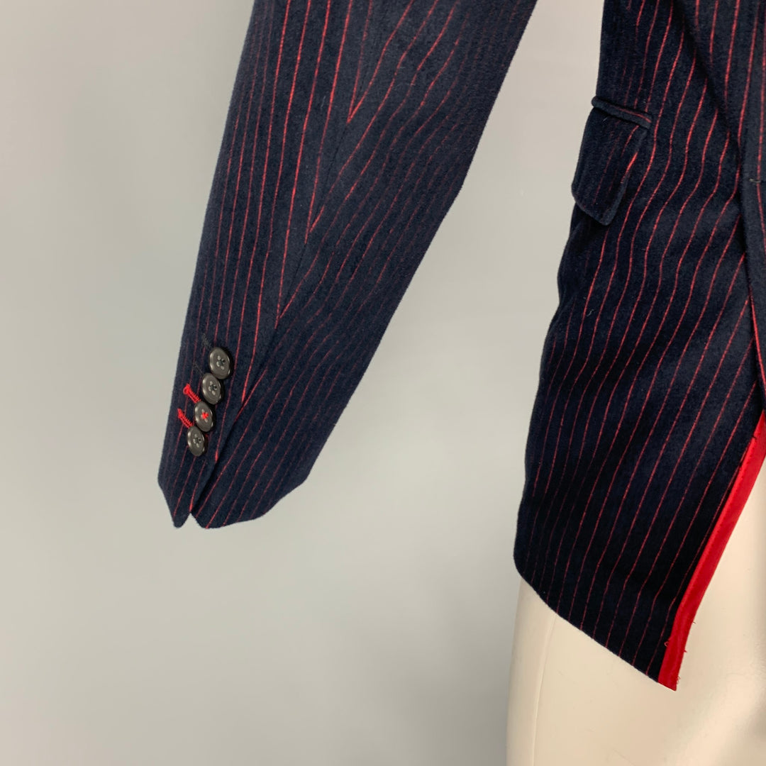 BROOKS BROTHERS Size 36 Navy Red Pinstripe Cotton Sport Coat