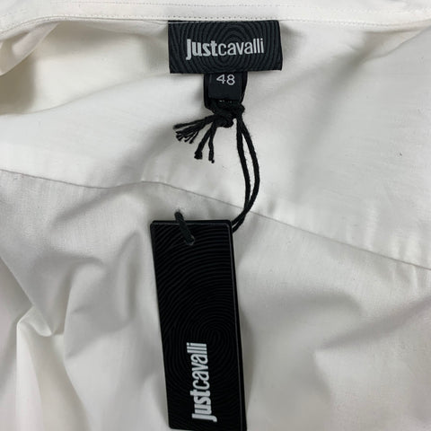 JUST CAVALLI Size S White Beaded Cotton Button Up Long Sleeve Shirt
