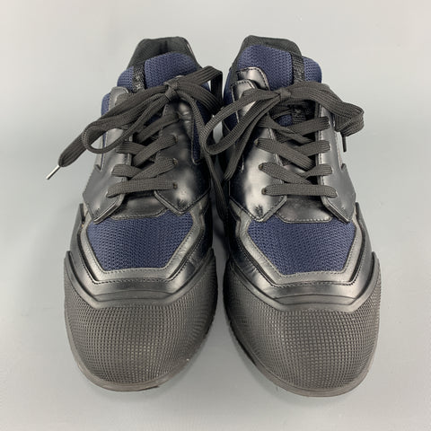 PRADA Size 9 Black & Navy Mesh &  Leather Chunky Rubber Sole Sneaker