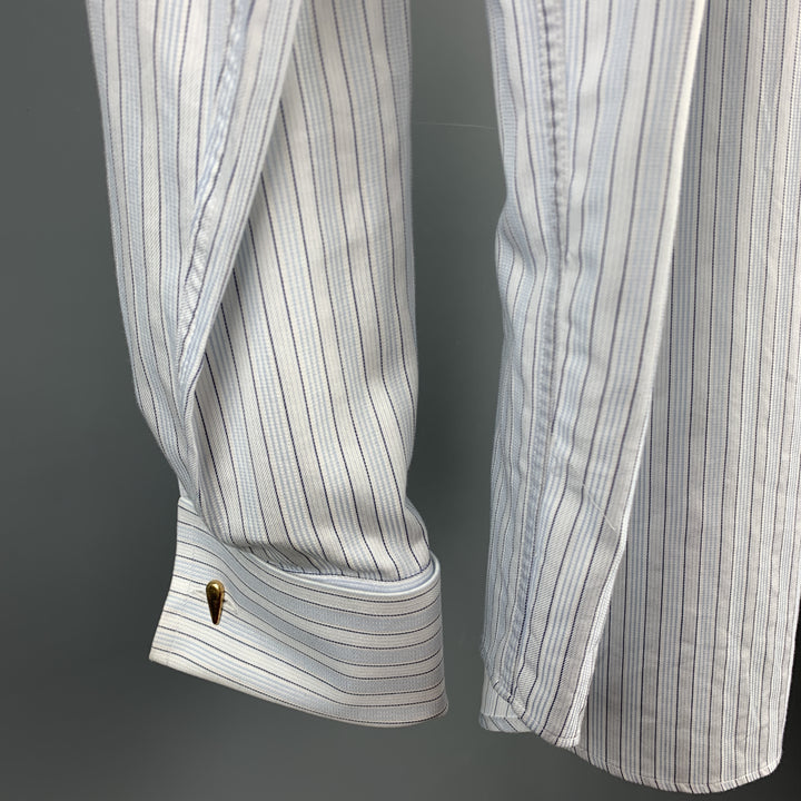 CANALI Size M Light Blue Stripe Cotton French Cuff Long Sleeve Shirt