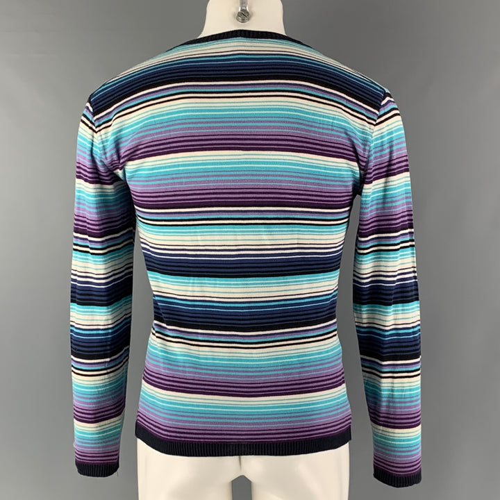 ETRO Size M Purple Blue Stripe Jersey Crew-Neck Pullover