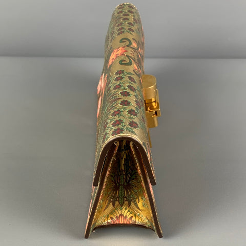 OSCAR DE LA RENTA Pre-Fall 19 Gold Alibi Floral Metallic Leather Clutch Handbag