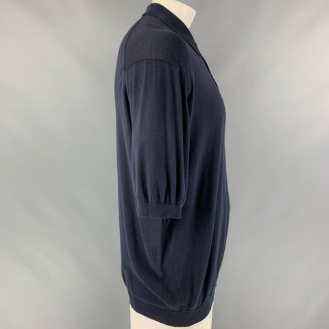 JOHN SMEDLEY Polo con botones de algodón de punto azul marino talla XXL