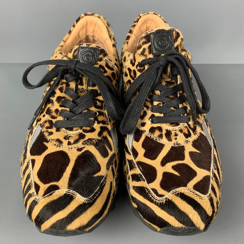 GREATS x NICK WOOSTER Size 10 Brown Beige Animal Print Calf Hair Low Top Sneakers