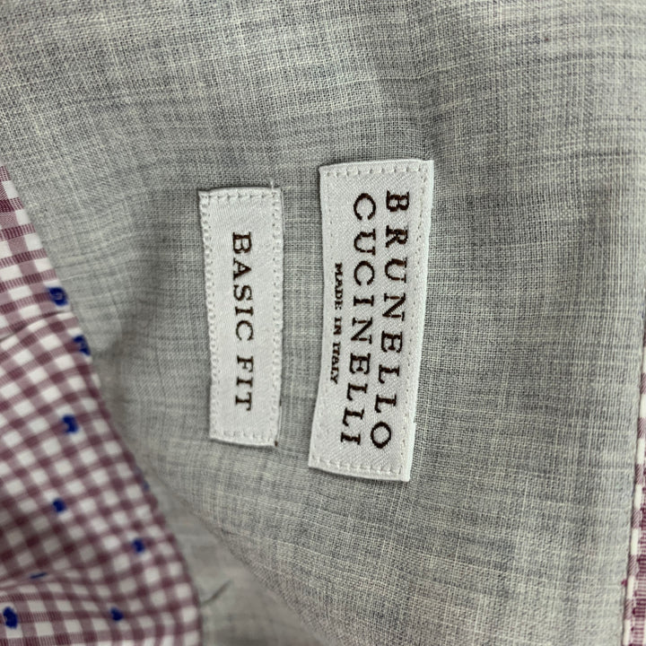BRUNELLO CUCINELLI Taille S Chemise à manches longues boutonnée à carreaux blanc bordeaux