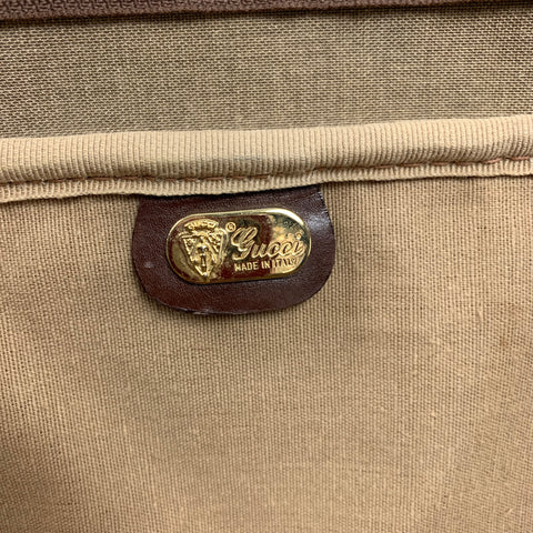GUCCI Brown Beige Monogram Leather Coated Canvas Suitcase Bag