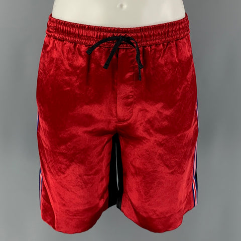 GUCCI Size XS Red Black Color Block Acetate Drawstring Shorts