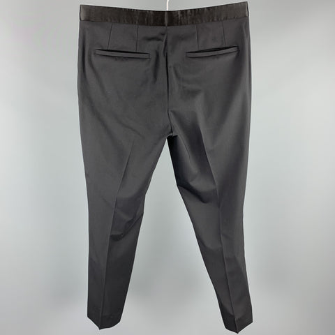 HUGO BOSS Size 38 Short Black Wool Peak Lapel Tuxedo Suit