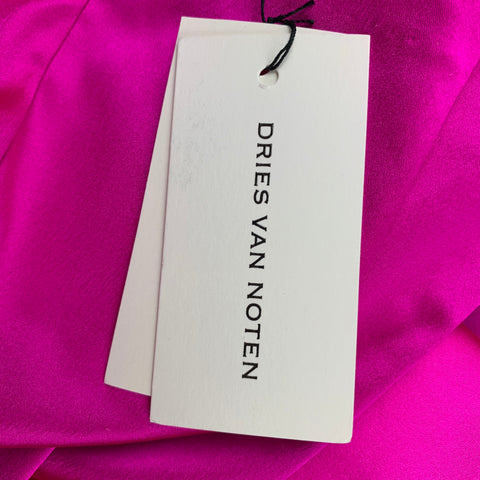 DRIES VAN NOTEN Size 10 Fuchsia Satin Silk Dress Top With Opera Gloves