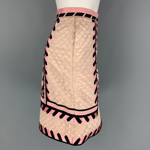 TEMPERLEY Size 2 Pink Black Quilted Silk A-Line Skirt