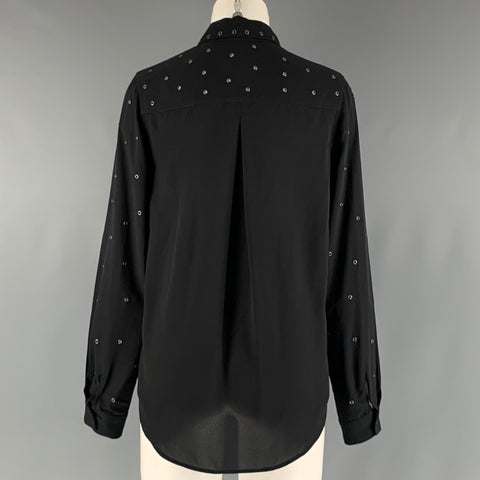 L'AGENCE Size S Black Polyester Grommets Patch Pockets Shirt