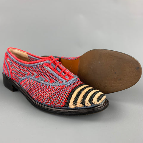 ROBERT CLERGERIE Talla 7.5 Mocasines de rafia tejidos a mano en rojo y azul