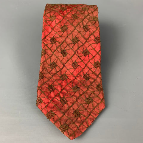 ROMEO GIGLI Red Brown Embroidered Silk Tie