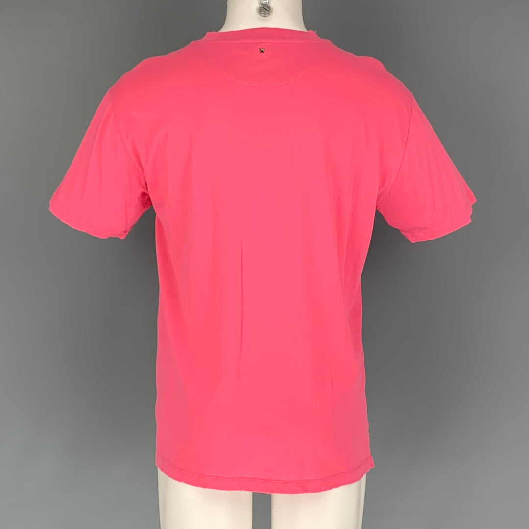 VALENTINO Camiseta rosa con cuello redondo de algodón desgastado Talla M