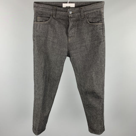 HAIKURE Size 28 Black Denim Button Fly Cuffed Jeans
