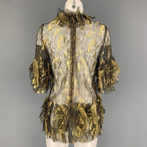 RODARTE Size 8 Gold Black Polyamide Blend 3/4 Sleeves Dress Top