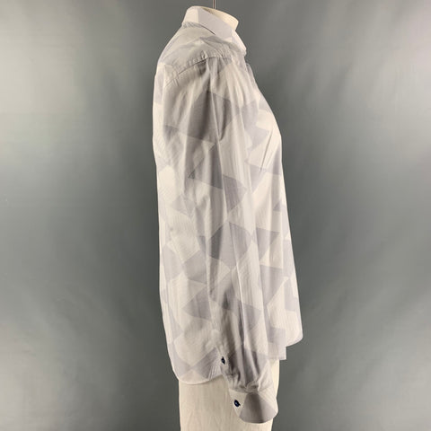 MACEOO Camisa de manga larga con botones de algodón con estampado azul claro blanco talla XXL