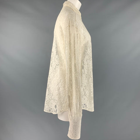DOLCE & GABBANA Size M Beige Viscose Nylon Lace Button Up Shirt
