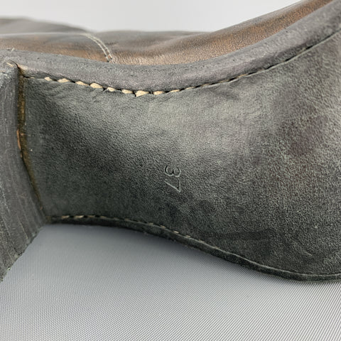 GUIDI Size 7 Brown Leather Horsehide Heeled Peep Toe Boots