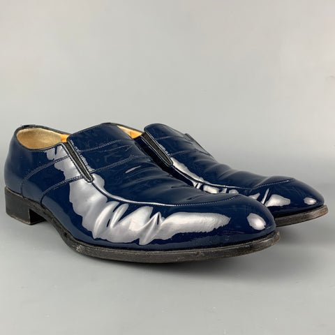 A.TESTONI Size 9 Navy Patent Leather Penny Loafers