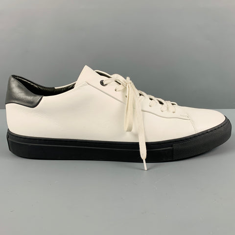 SAKS FIFTH AVENUE Size 12 White Black Leather Low Top Lace-Up Shoes