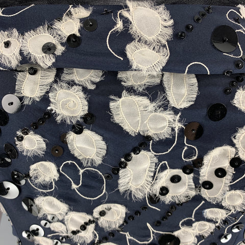 NAEEM KHAN Taille 4 Payettes en soie crème noire Robe longue sans bretelles Robe de soirée