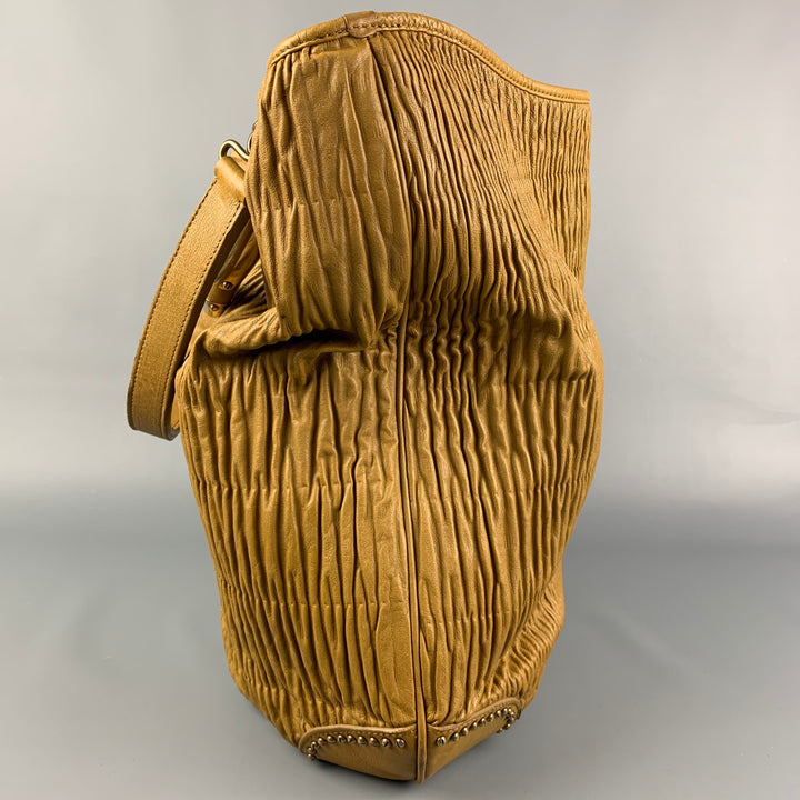 BURBERRY PRORSUM Mustard Ruched Leather Tote Handbag