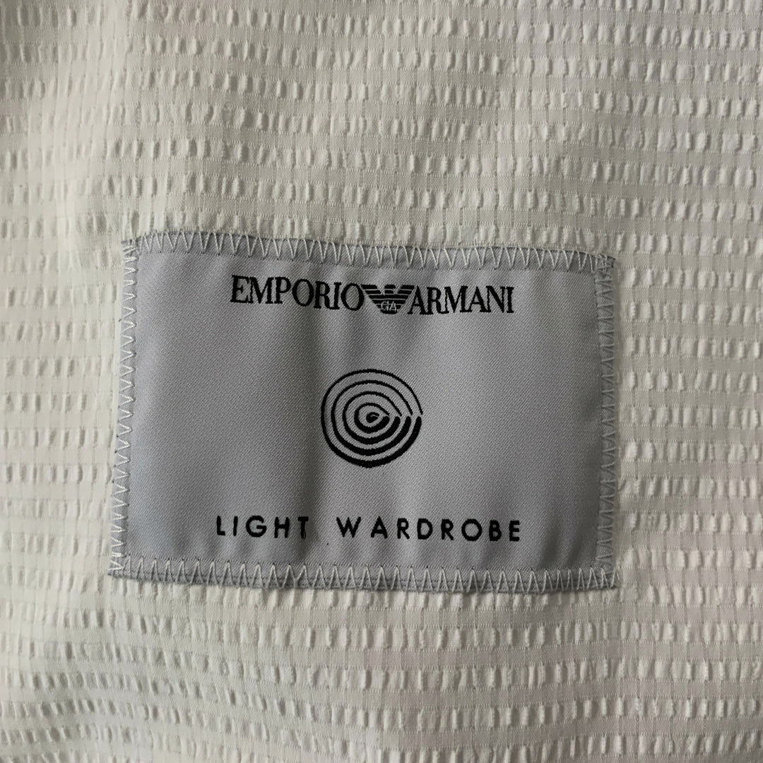 EMPORIO ARMANI Size 40 White Textured Polyester Double Breasted Sport Coat