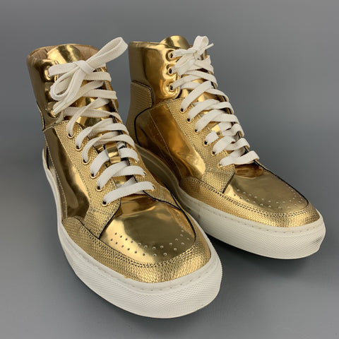 ALEJANDRO INGELMO Size 12 Gold Metallic Leather High Top Sneakers