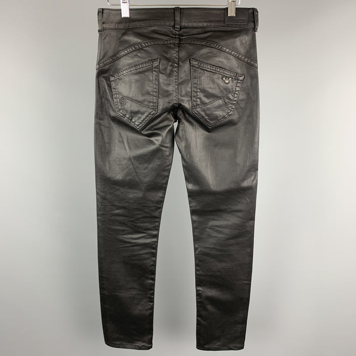 EMPORIO ARMANI Size 28 Black Coated Cotton Jean Cut Casual Pants