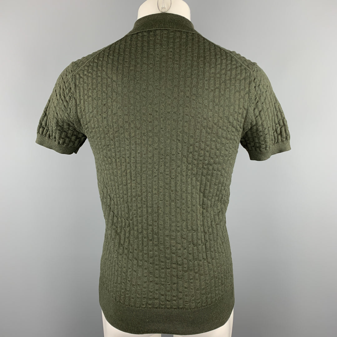 MR. TURK Size XS Olive Textured Cotton Buttoned Polo