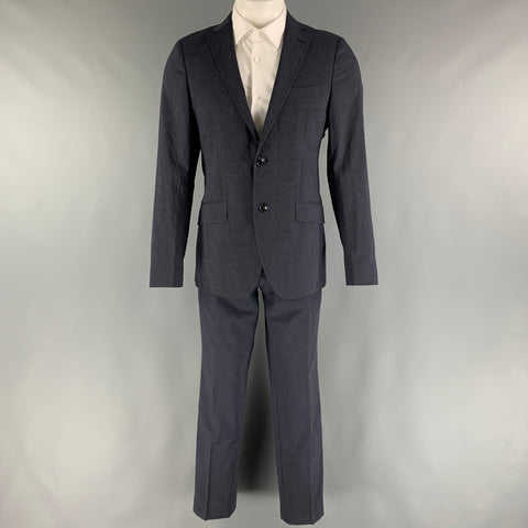 ETRO Size 38 Navy Paisley Wool  Elastane Notch Lapel 32 31 Suit