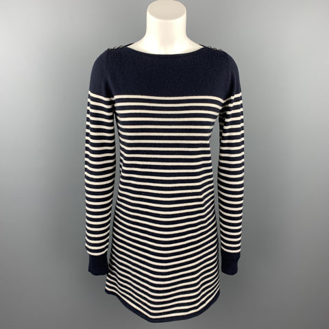 AZZARO Taille 8 Robe pull en cachemire / soie à rayures marine et blanche