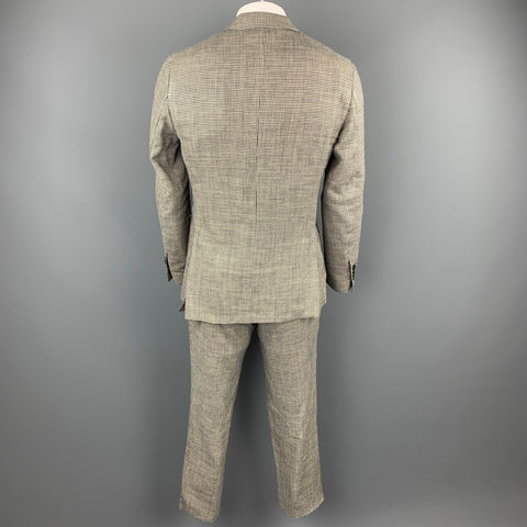 LARDINI Size 42 Regular Black & Beige Houndstooth Silk / Linen Double Breasted Suit