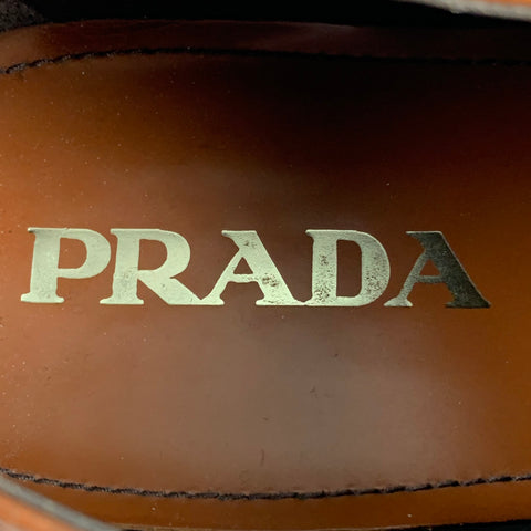 PRADA Size 9.5 Tan Grey Perforated Leather Platform Lace Up Shoes