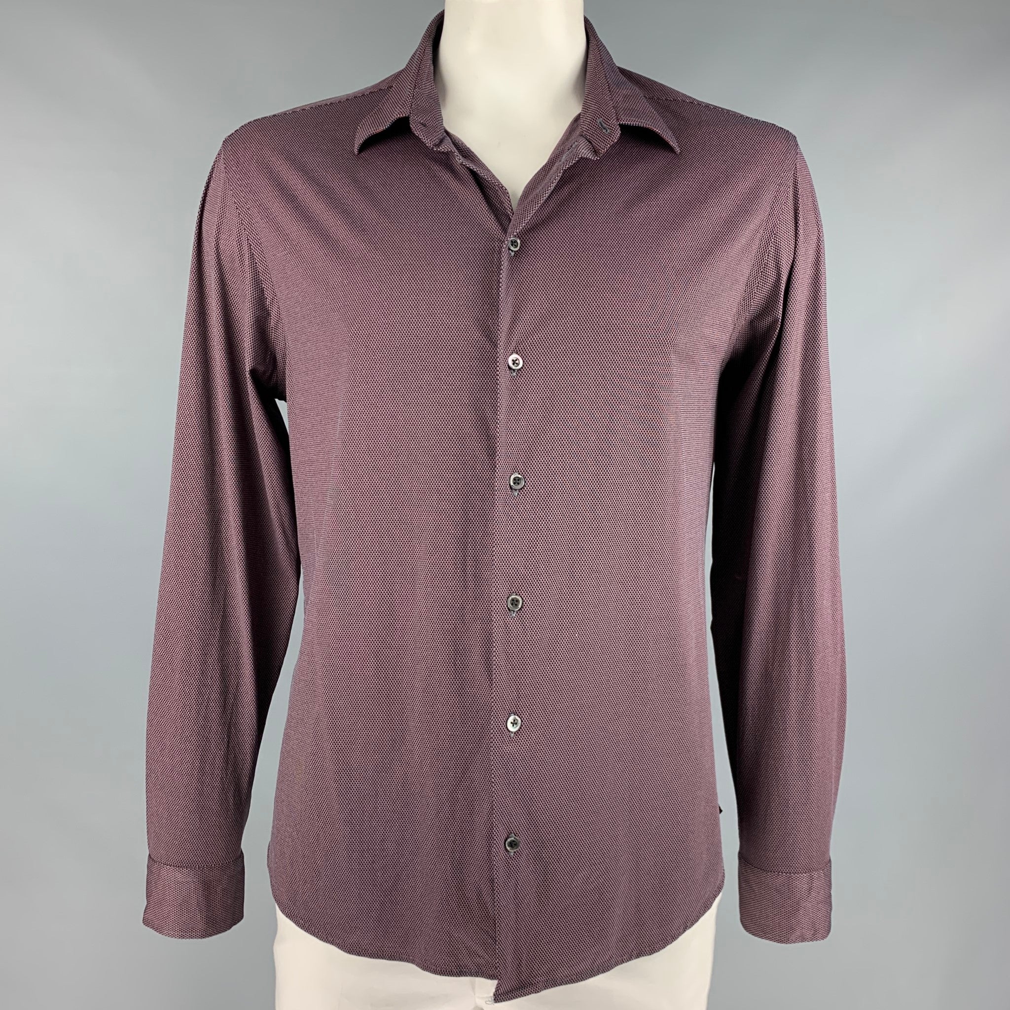 EMPORIO ARMANI Size XXL Black Burgundy Nailhead Long Sleeve Shirt