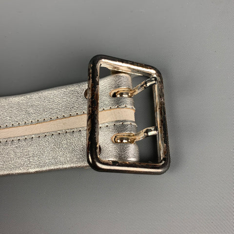 DRIES VAN NOTEN Taille 42 Ceinture en cuir à rayures blanches argentées